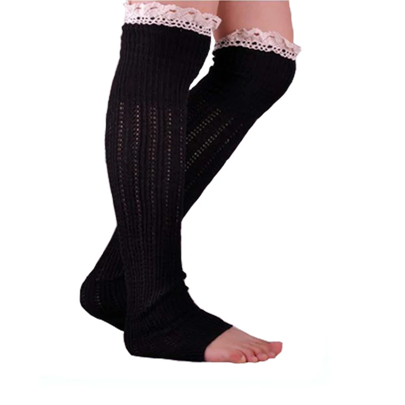 TOIVOTUKSIA Leg Warmers for Women Knit Boot Cuffs with Lace Boot Socks Crochet Hollow Knee High Socks