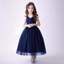 IYEAL Kids Girl Wedding Dress Children Brand Clothing Navy Blue Girl Dresses Kids Long Evening Party Gown Designs For Teenager
