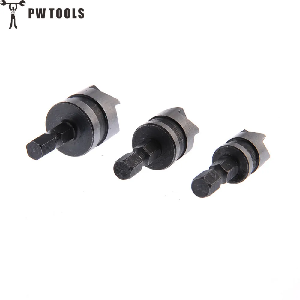 

PW TOOLS 3Pcs 90 Degree 5 Flute Woodworking Chamfer Counter Sinks 12-19mm Chamfering Debur 1/4 Hex Shank Countersink Drill Bit
