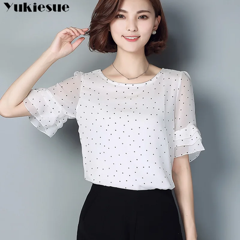 

plus size 5xl chiffon blouse shirt femme women blusas 2019summer short sleeve dot womens blouses and tops ladies clothess shirts