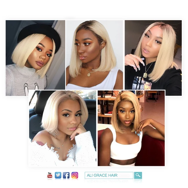 Short Human Hair Wigs For Black Women Ali Grace Peruvian Remy Hair Lace Front Wigs With Short Human Hair Wigs For Black Women Ali Grace Peruvian Remy Hair Lace Front Wigs With Pre Plucked Hairline Blunt Cut Bob Wigs