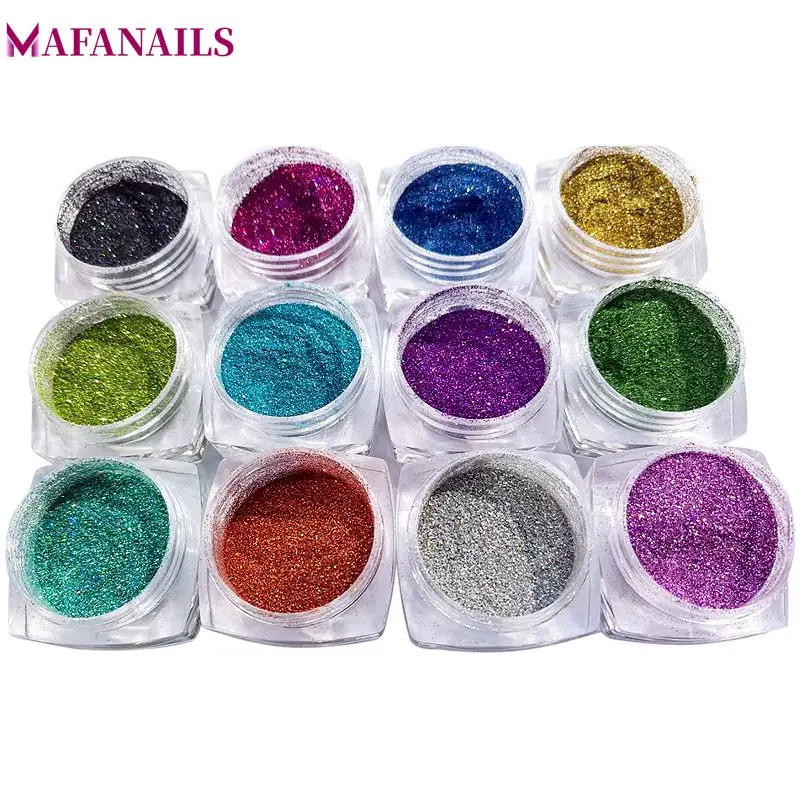 

12Boxes/set Holographic Glitter 0.2MM 12 Colors Laser Holo Nail Glitter Powder Dust Manicure DIY Decoration For Gel Polish FPB05