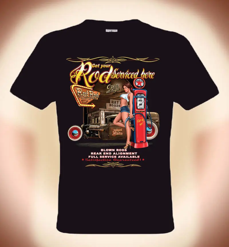 

Men's High Quality Tees Motor Freak Rockabilly T-Shirt Hot Rod Service & Hot Girls (3XL Available) O-Neck Teenage T-Shirt