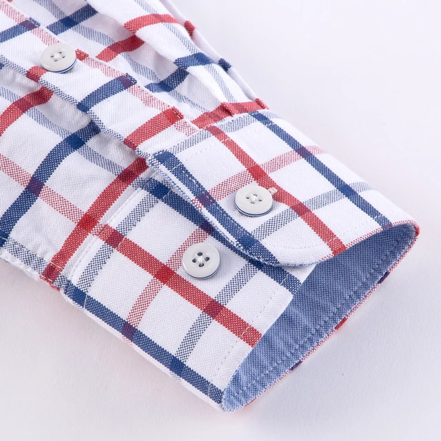 Men's Long Sleeve Oxford Plaid Striped Button Down Dress Shirt with Single Chest Pocket 100% Cotton 4