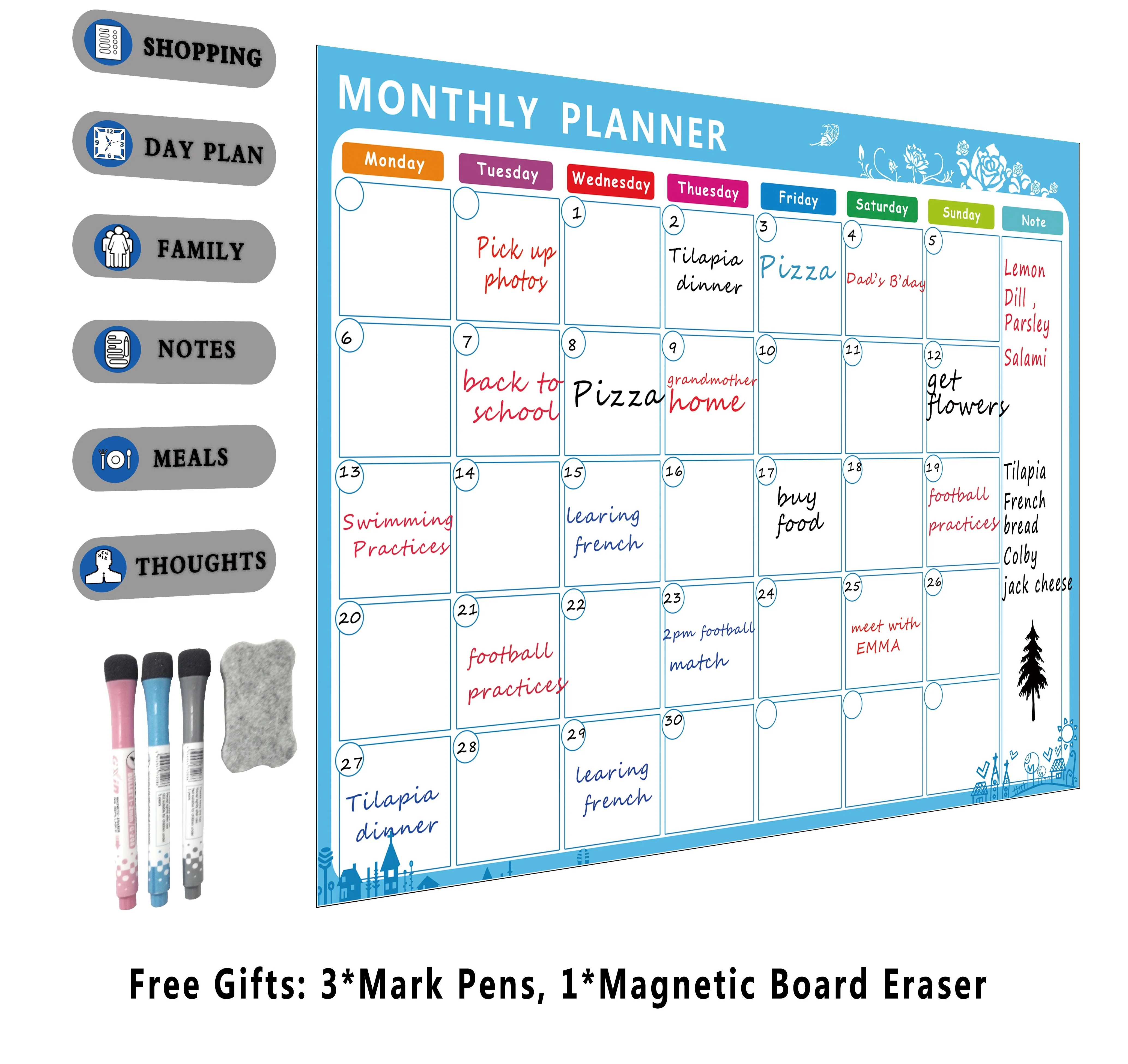 Rewards - 17x12” Each With Bonus List 10 X 5 Used For Multiple Kids Mom Teachers Behavior Magnetic Chore Chart and Weekly Planner Calendar Minimalist Design Dry Erase Board Set Family Home School 6 Fine Tip Markers with Eraser Caps for Fridge 