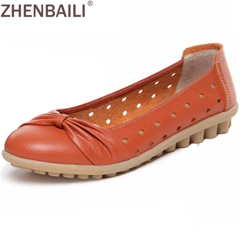 Goedkoop Vrouwen Lederen Schoenen 2017 Lente Mode Zachte Slip op Casual Platte Schoenen Peas Antislip Outdoor Platte Schoenen holle