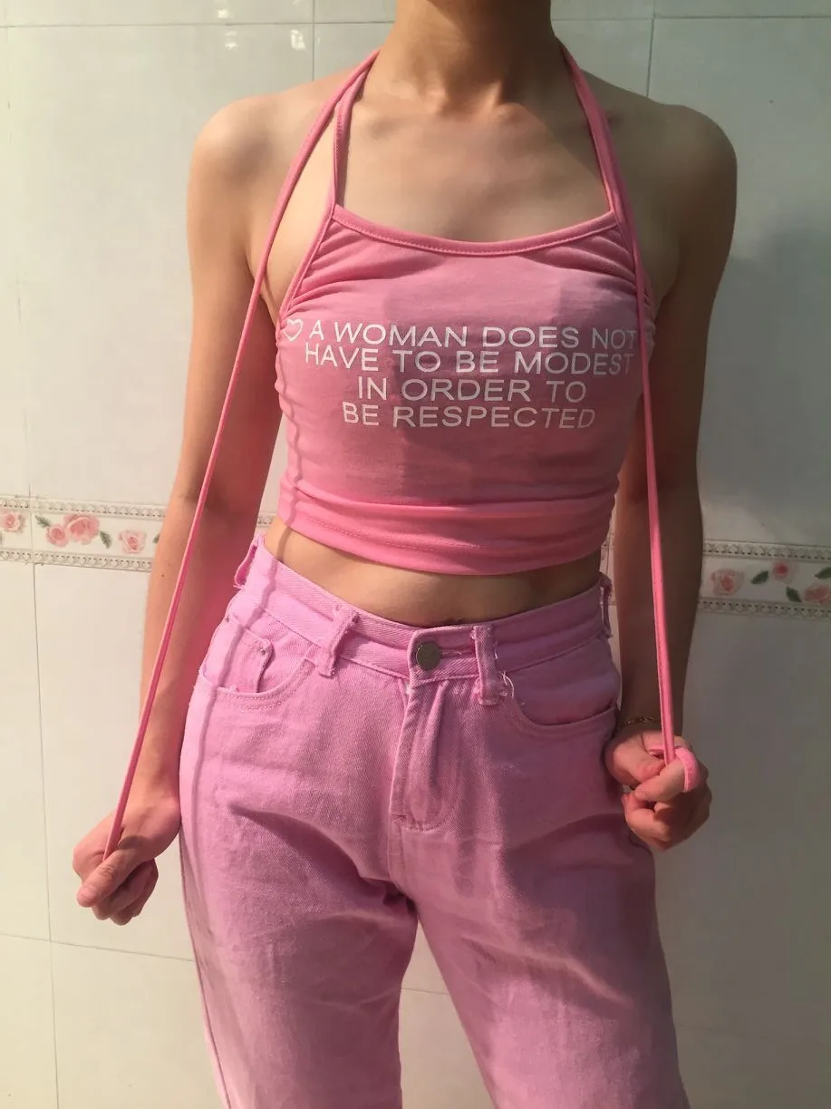 

WOMEN MODEST RESPECTED Love Heart Letter Print Halter Short Bustier Crop Top Slim Bandage Bralette Pink Cropped Cami Sexy Cotton