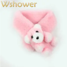 Шарф для девочки с искусственным кроличьим мехом, мягкий детский теплый зимний шейные шарфы с мультяшным медведем, шаль с искусственным мехом на весну и осень