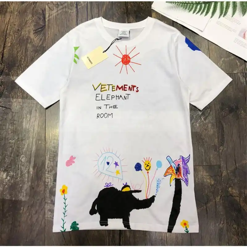19 Vetements Tシャツ男性女性 1 1 高品質落書き象カラフルな漫画 Vetements Tシャツ Vetements トップ Tシャツ Tシャツ Aliexpress