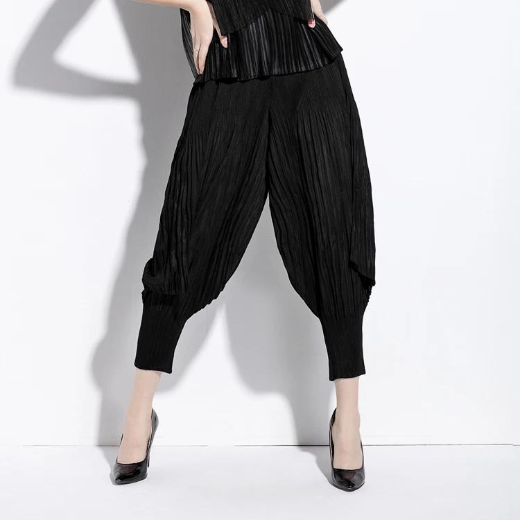 De Élastique Pantalon Yards Big Plier Femmes bleu vert D'été Women'pants Mode Harem Taille Plus Collants Miyak Plissée Lâche gris Sze Changpleat Noir 0WvXOIqwz