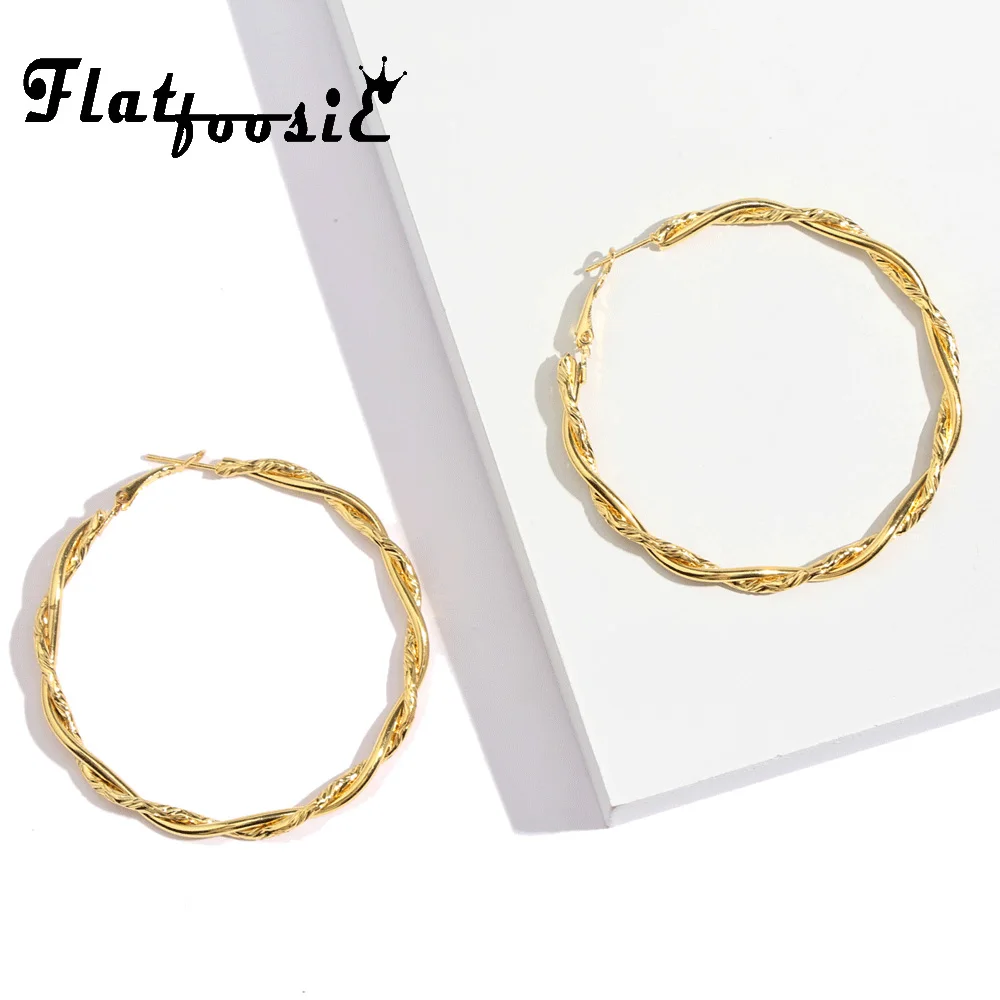 

Flatfoosie Indian Gold Color Circle Hoop Earrings For Women Fashion Punk Big Round African Ethiopian Arab Twist Earring Jewelry