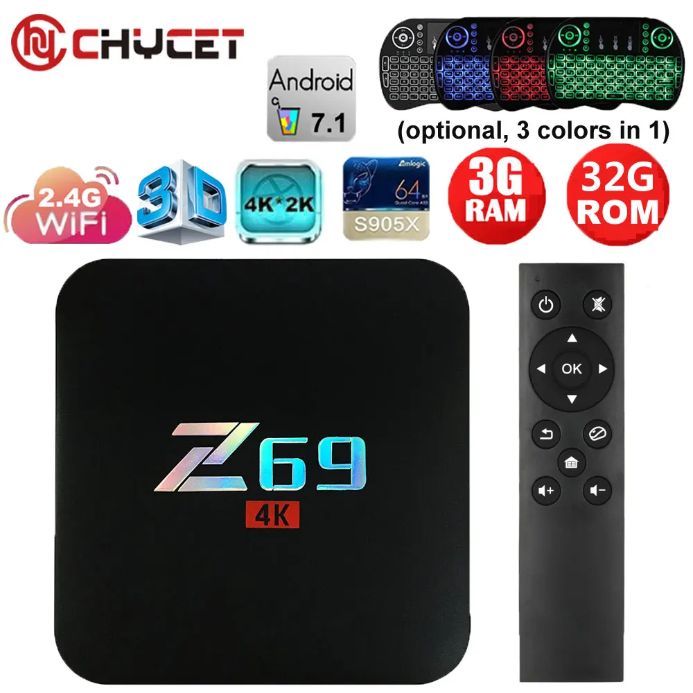 Z69 ТВ коробка 3g 32G Android 7 1 Смарт box Amlogic S905X пятиядерный ГП BT4.0 Wi Fi 2 4G ip Декодер каналов