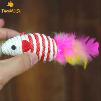 

Cute Sisal Hemp Mouse Cat Toys with Feather Tail Pet Cat Toy 1pcs Drop shipping Color Randomly Drop Shipping 2017