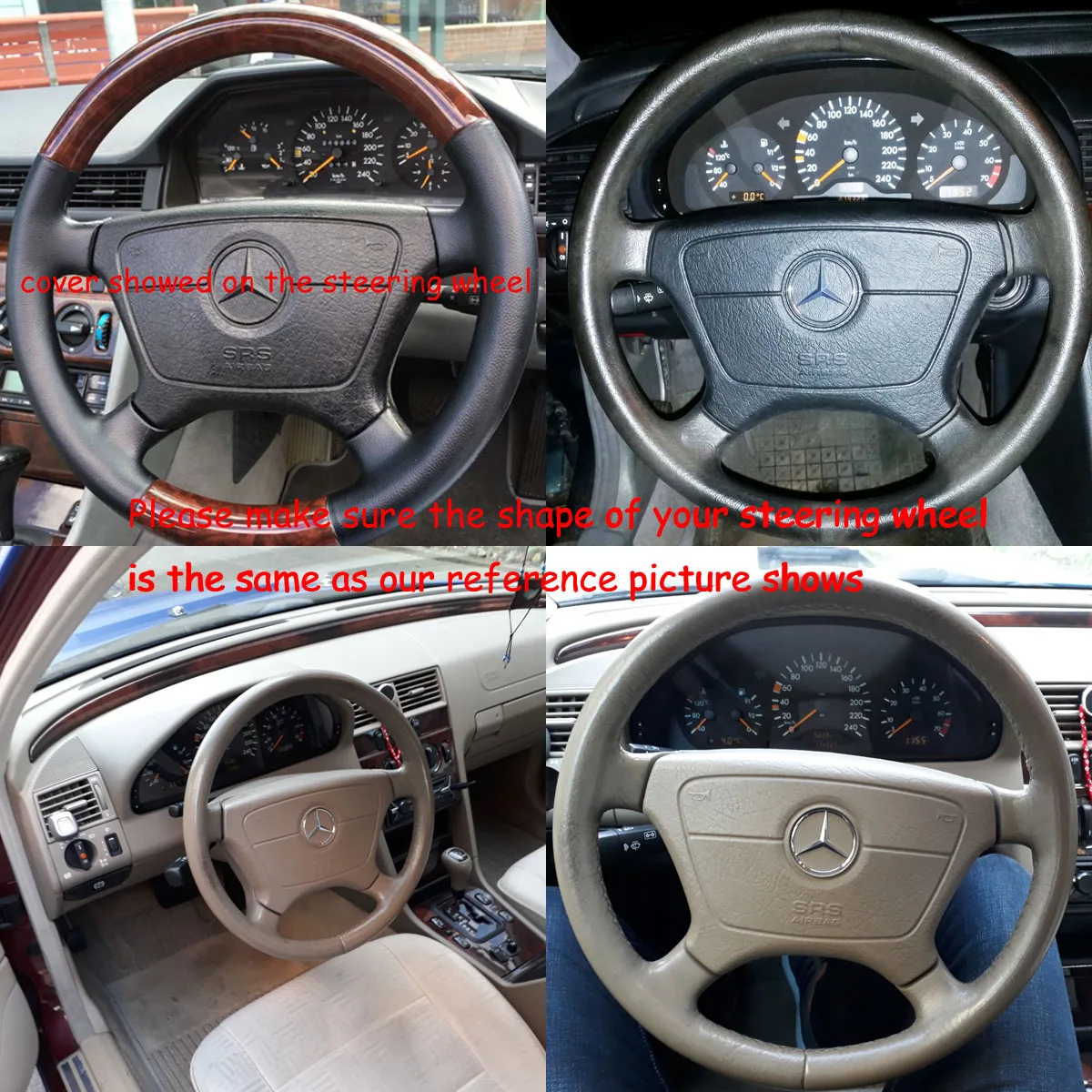 Gray Leather Wood Steering Wheel Cover Mercedes Benz 95-99 W210 E W202 C202 C