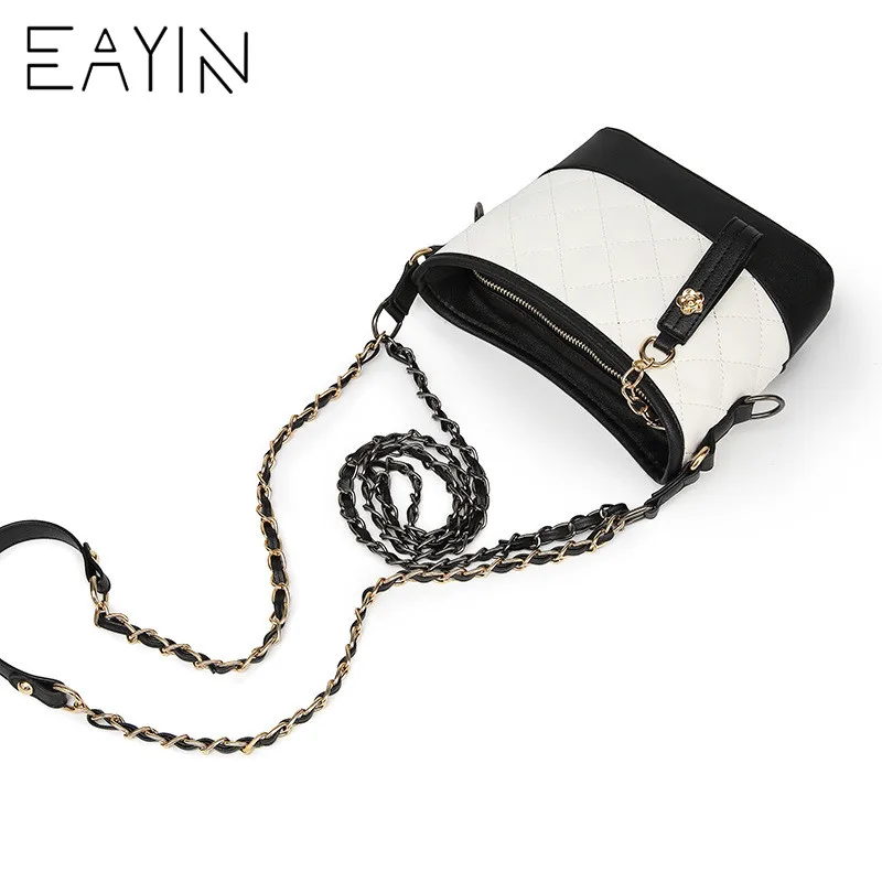 Trendy Messaggero Donne Marca Signore Lembo Sacchetto Reticolo Tracolla Diamante Del A Nappa And white Black Eayin Shopping black White Con Cuoio Catena Di Piccolo Delle Borsa aIwqndY