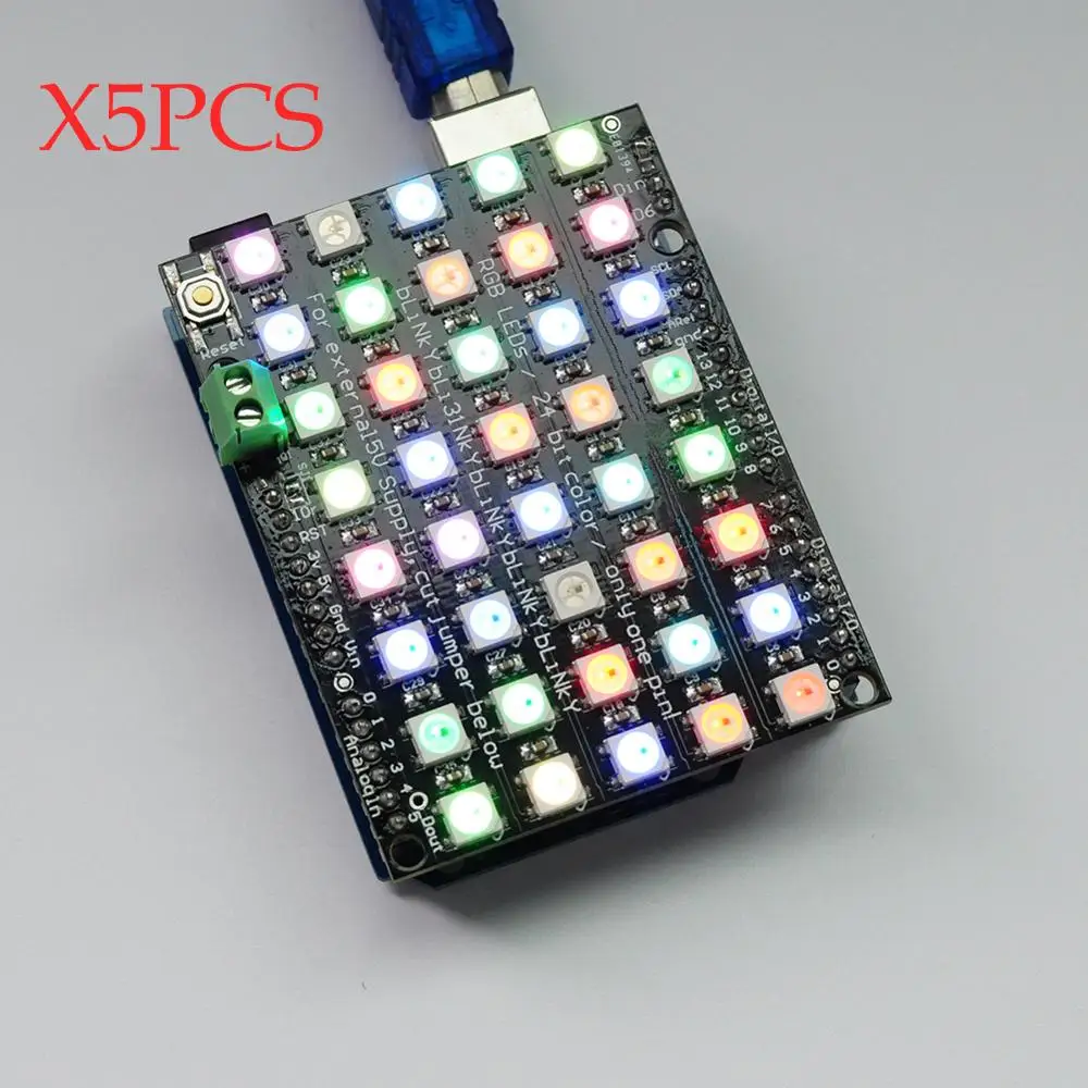 

5Pcs/lot 40 RGB LED WS2812 5X8 Pixel Matrix Shield Addressable LED Module Board for Arduino UNO R3