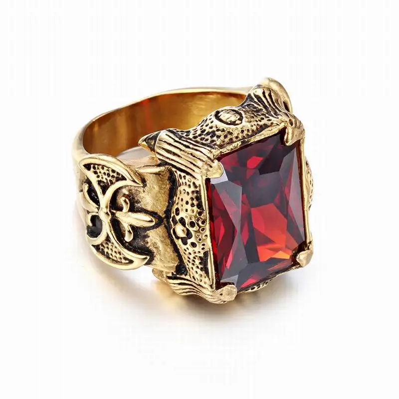 Мужские ювелирные изделия Нержавеющая сталь Печать стиль цвета золота блестящие кольца с большими кристаллами для женщин мужчин Панк Рок Дракон перстень