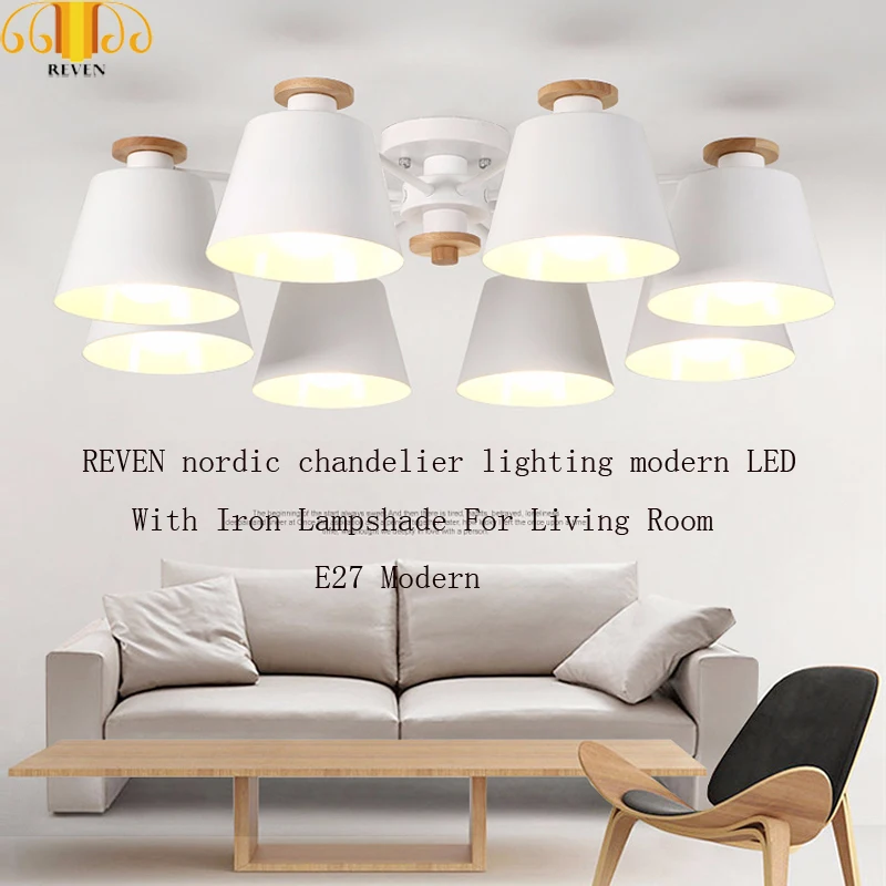 

REVEN Nordic LED chandelier lighting living room With Iron Lampshade For Living Room