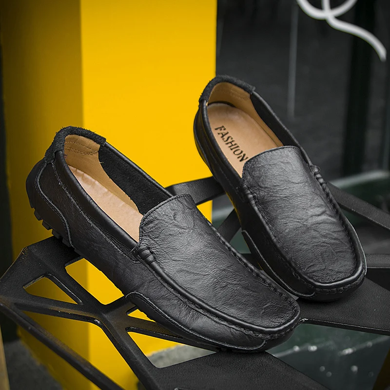 Jkpudun мужской обуви Элитный бренд из натуральной кожи; повседневная обувь для вождения мужские лоферы; Мокасины без шнуровки; итальянская обувь для Для мужчин большие Размеры