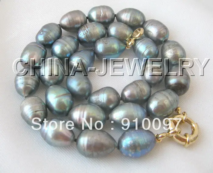 

>>>Beautiful 17" 13mm peacock green baroque FW pearl necklace