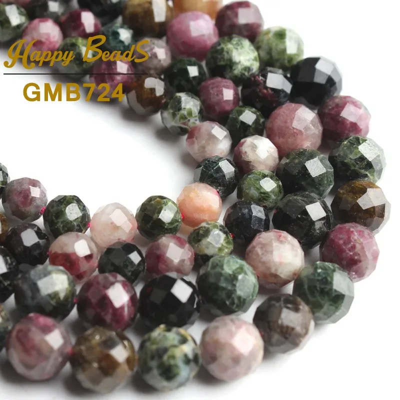 

Natural Gem Colorful Tourmaline Stone Beads Faceted Loose Spacer Bead For Jewelry Making DIY Bracelet Necklace 7.5inches 6mm/8mm