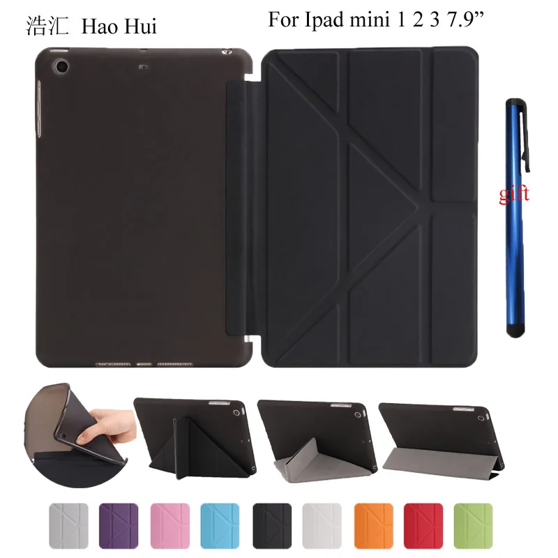 

For Ipad mini 1 2 3 7.9" Smart PU Leather Case Auto Sleep Retina 4 Shapes Flip Stand+Soft TPU Back Cover + Stylus Pen Gift