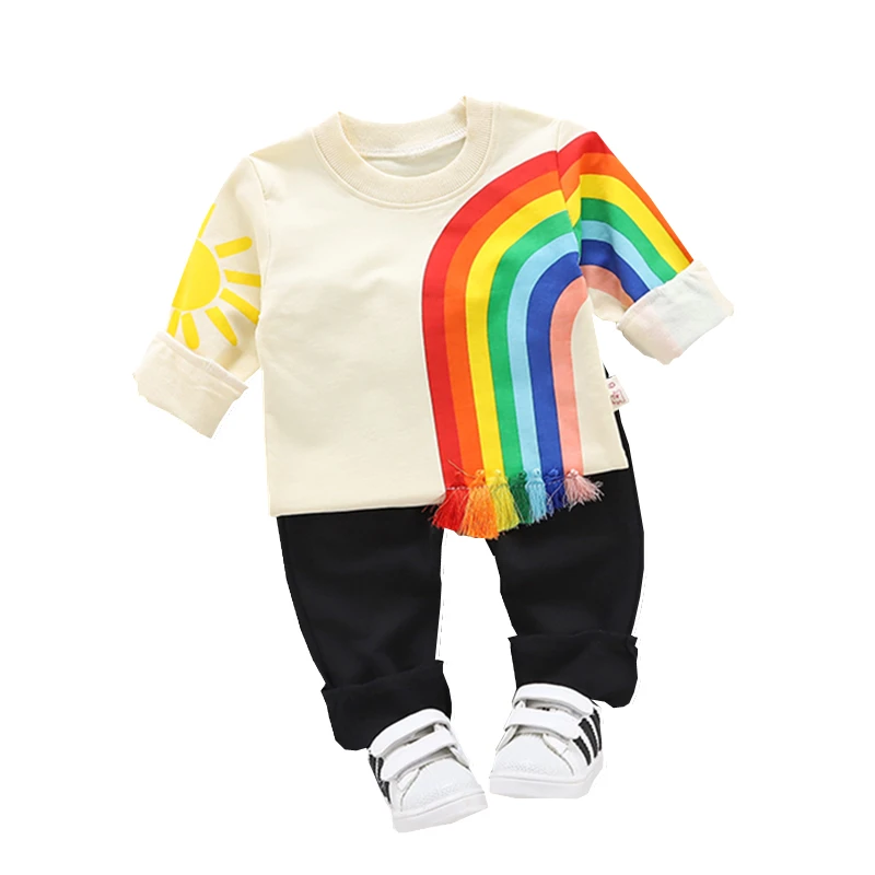 

Fashion Children Boys Girls Cotton Clothing Sets Baby Cartoon Rainbow T-shirt Pants 2Pcs/Sets Spring Autumn Toddlers Tracksuits