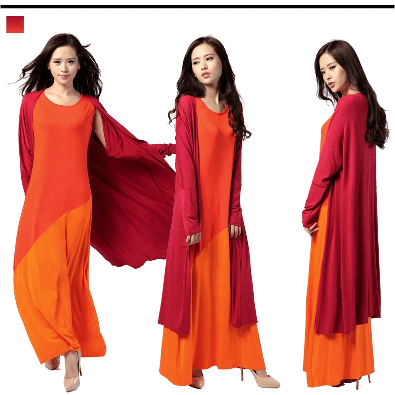 Пузырь Чай мусульманское платье Исламская Дубай арабских халат Абаи женская одежда Малайзии с длинным рукавом модальные свободные 2 шт