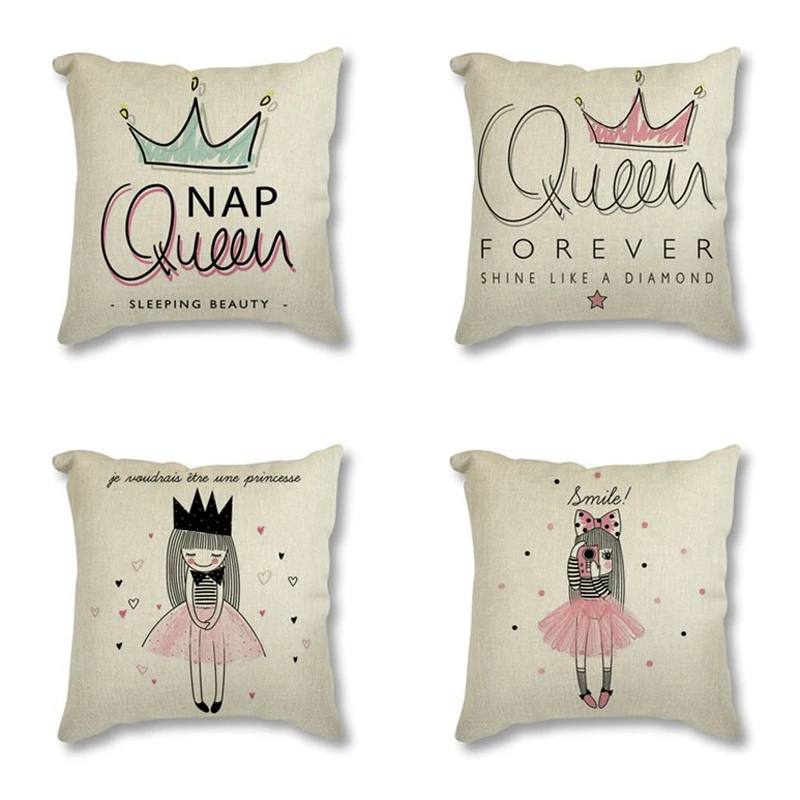 

Pink Princess Queen Flamingo Typography Quotes Printed Throw Pillow Case Nordic Linen Cushion Decorative Cushion Cover for Sofa