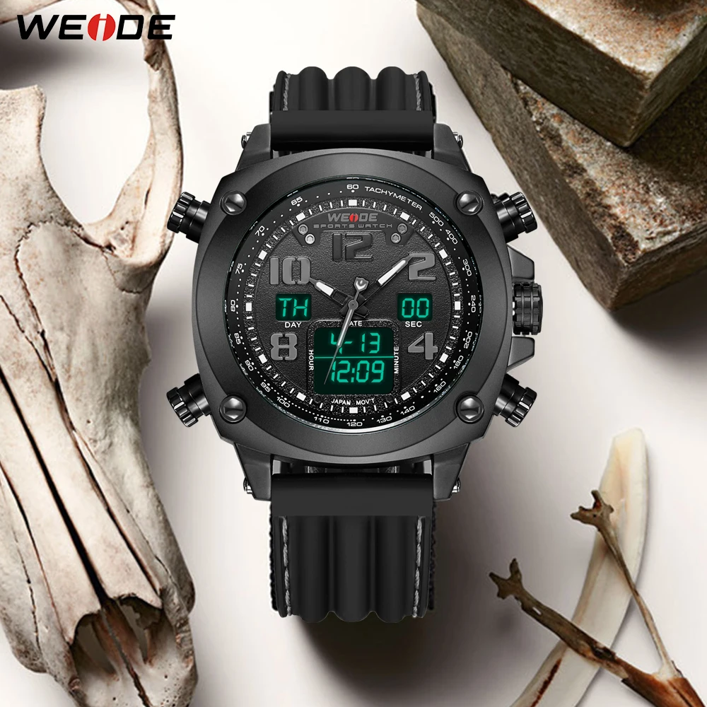 

WEIDE Sports Mens Top Brand silicone black belt bracelet Quartz movement Wristwatches digital numeral Clock Relogio Masculino