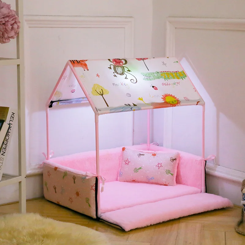 Washable Home Shape Dog Bed + Tent Dog Kennel Pet Removable Cozy House For Puppy Dogs Cat Small Animals Home Products Washable Home Shape Dog Bed + Tent Dog Kennel Pet Removable Cozy House For Puppy Dogs Cat Small Animals Home Products