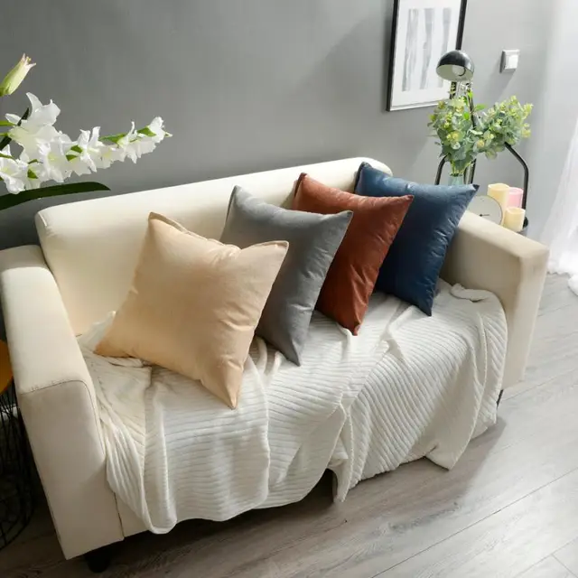 Imitation Leather Sofa Waist Throw Pillow Cover Square Cushion Imitation Leather Sofa Waist Throw Pillow Cover Square Cushion Home Decor 45cmx45cm Pillowcase