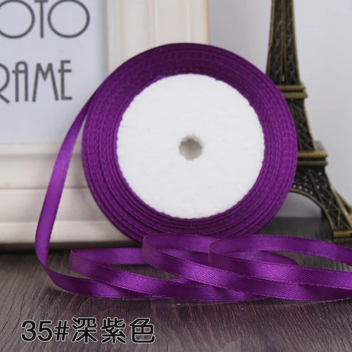 25 Yards/roll) Satin Ribbon Gift Packing Christmas Decoration Diy Ribbons Handmade Bow Craft Ribbons Card Gifts Wrapping 6mm - Цвет: Dark purple