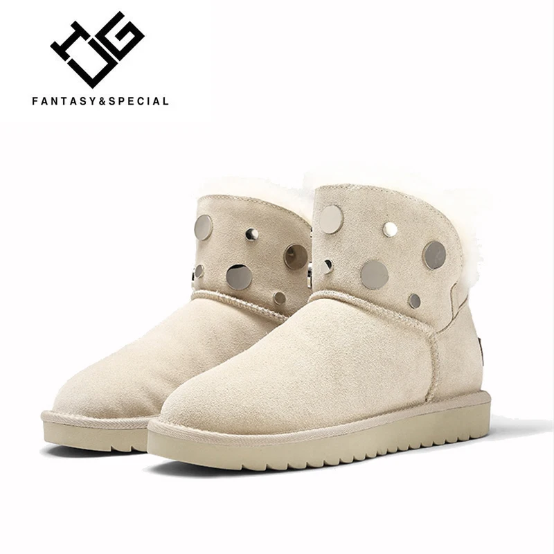 

IGU 2018 Winter Women Ankle Boots White Rivet Fashion Snow Boots High Quality Females Flat Booties Keep Warm Woman Cotton Shoes