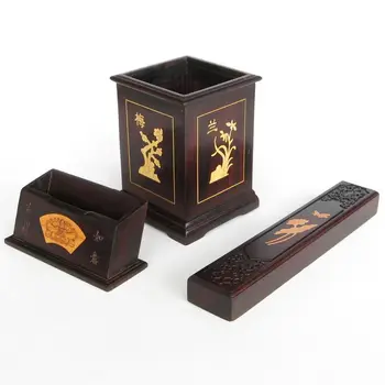 

D century old mahogany business gift box set] name card box frame red sandalwood Paperweight pen