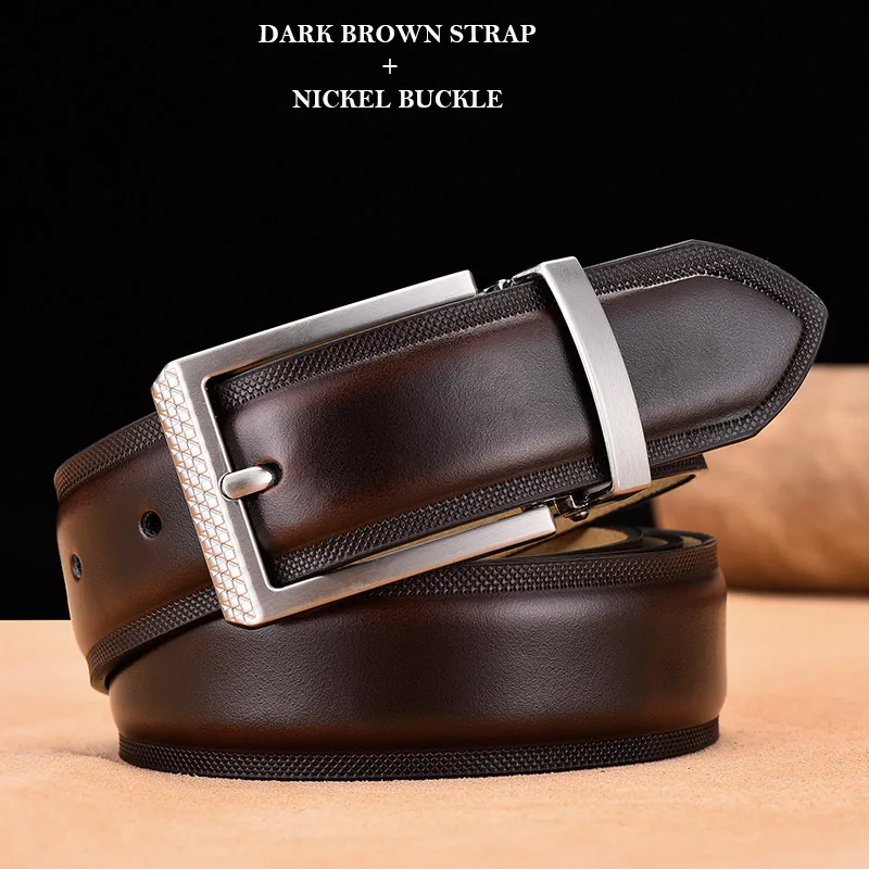 Classic Leather Belt Men High Quality Luxury Cowhide Waist Belt For Men belt Leather Genuine riemen voor mannen Dropshipping - Цвет: DBrownStrap Nickel