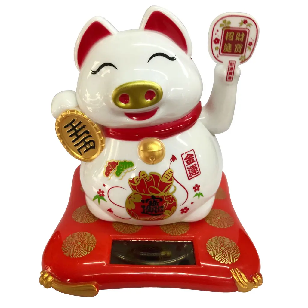 Beckoning Solar Powered  Lucky Pig, No Battery Piggy Car Ornament, Cafe Bar Shop Store Decorations