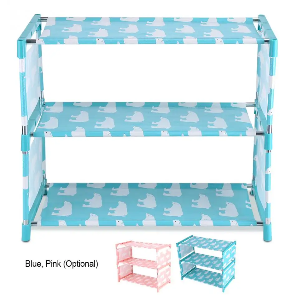 3 Tiers Non-woven Fabric Standing Shoe Rack DIY Shoes Shelf Cute Storage Shelf Home Organizer Wall Standing Cute Shoes Shelf