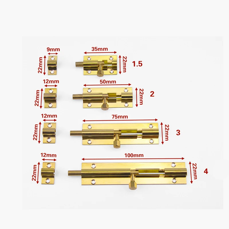 Лидер продаж Латунь дверная скользящая защелка блокировки болт защелка баррель дома Gate Оборудование безопасности винты 4 Размеры 1,5/2/3/4 полюсная золотистая Цвет
