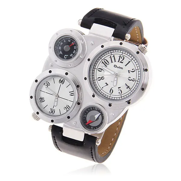 Oulm Мужские кварцевые наручные часы Аналоговые часы в стиле милитари с компасом и термометром с двойным часовым ремешком Мужские часы с большим лицом - Цвет: Белый