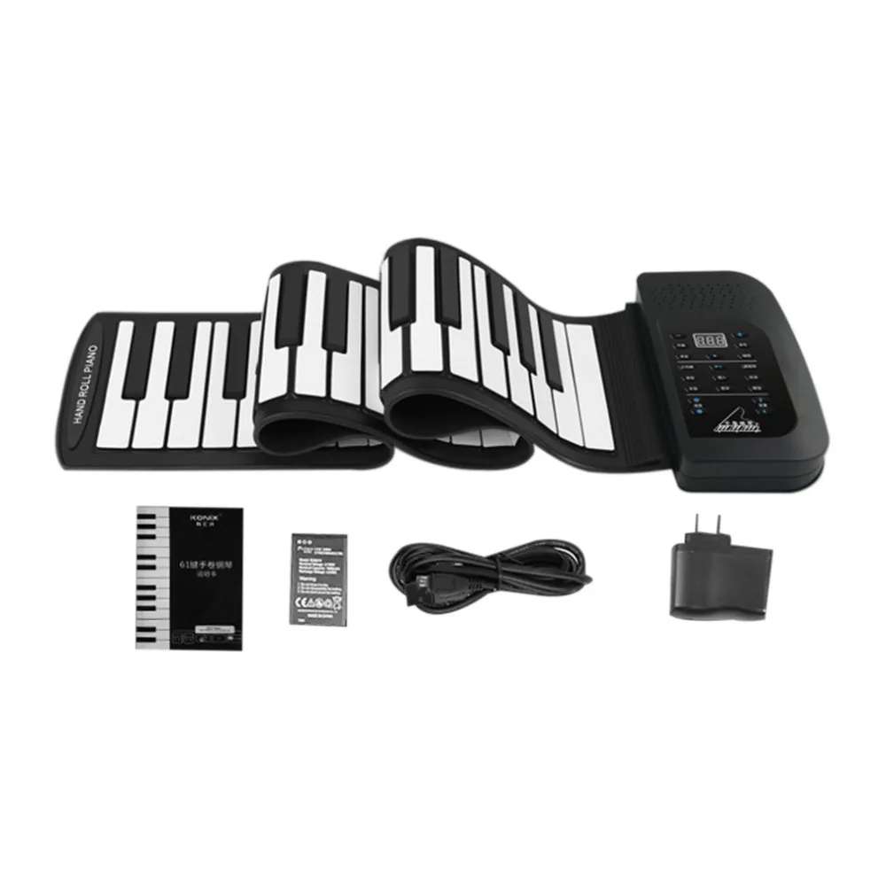 

TSAI Portable Flexible Roll Up Electronic Piano 61 Keys USB Rechargeable Digital Keyboard with 128 Tones Built-in Speaker