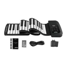 TSAI Portable Flexible Roll Up Electronic Piano 61 Keys USB Rechargeable Digital Keyboard with 128 Tones Built-in Speaker