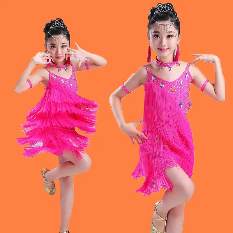 Блесток кисточкой ребенок малыш дети Профессиональный латинские танцы платье для девочек Бальные платья для танцев для детей бахрома для