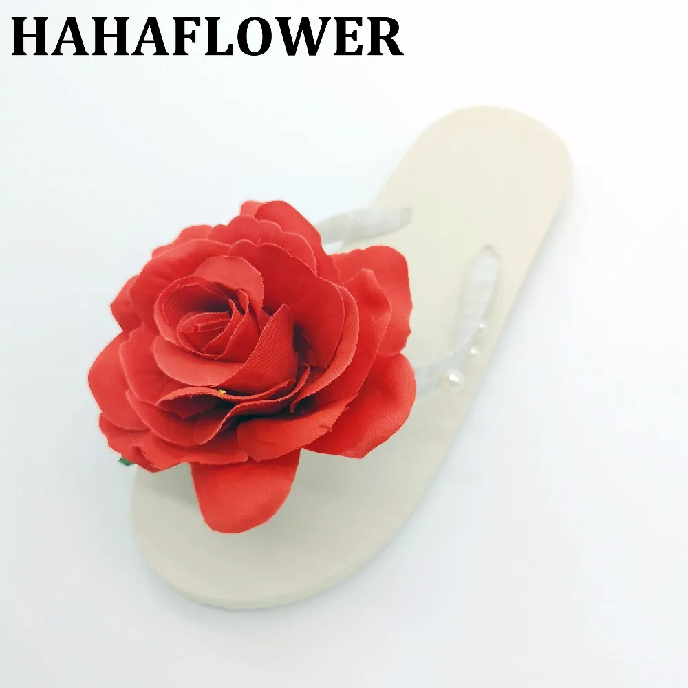 

HAHAFLOWER New 2018 Summer Red Rose Beach Flip Flops Sandals Women's Slippers Female Flat Sandals Flip Flops Free shipping