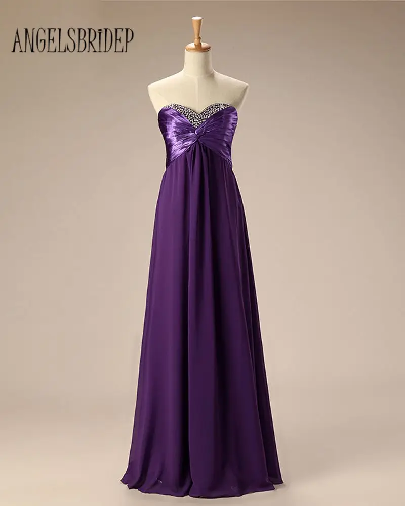 ANGELSBRIDEP Long A line chiffon Prom Dress 2018 Fast Shipping Beaded Strapless Formal Dresses