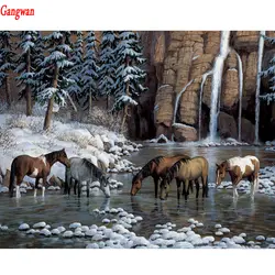 DIY картина из страз с изображением лошади рукоделие 5D живописный водопад со стразами мозаичная Полная площадь круглый узор с алмазной