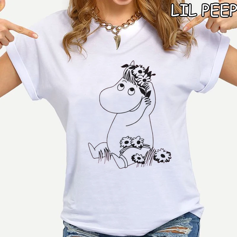 

New Arrival Moomin Cotton O-Neck T Shirt Camisas Mujer Kawaii Summer Graphic Tees Women Comfortable Tops Funny T Shirts
