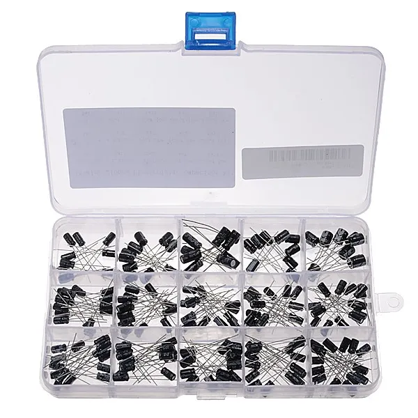 

215Pcs 15 Values 0.1uF-330uF Mix Electrolytic Capacitor Assortment Kit with Storage Box 16V/25V/50V