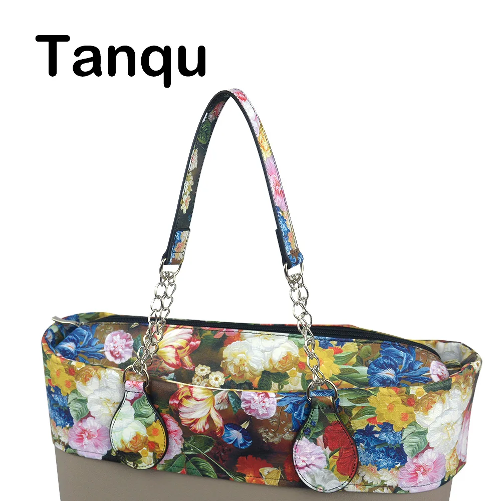 

TANQU 1 Pair Edge Painting Floral Leather PU Chain Handle with Tear Drop End Double Metal Chain for O Bag for EVA Obag Women Bag
