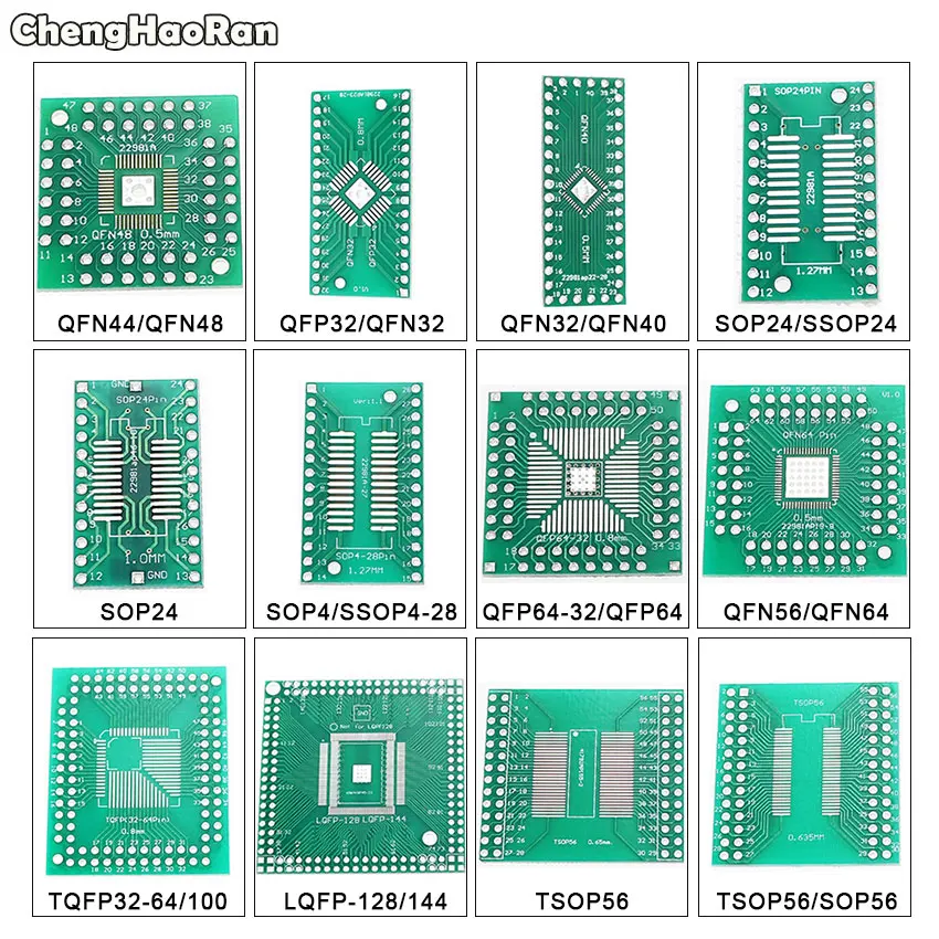 

ChengHaoRan QFN44 48 QFP32 SOP24 SSOP24 QFP64 QFN64/40 TSOP56 to DIP PCB Transfer Board DIP 24/32/40/48 Pin Board Pitch Adapter